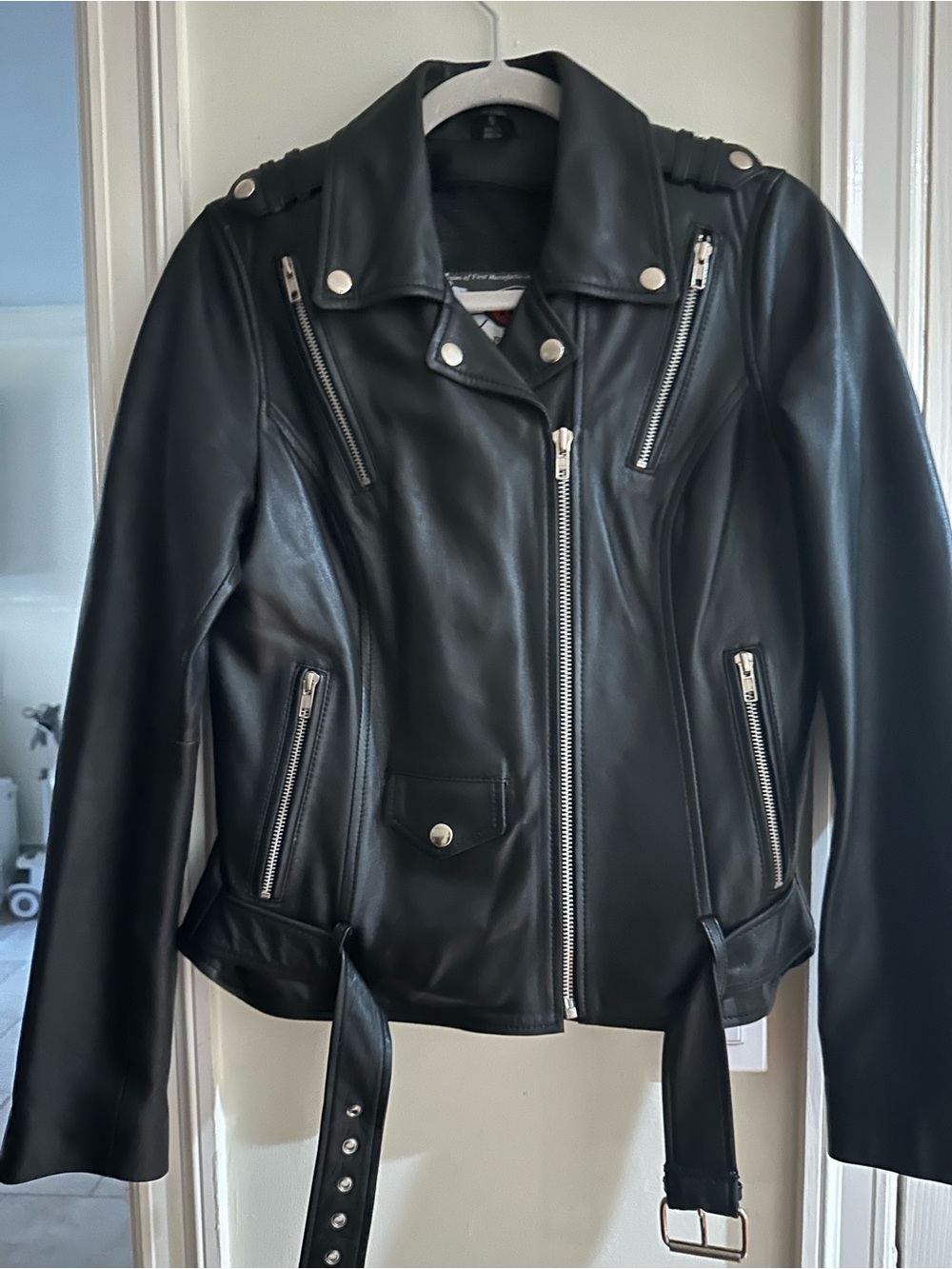 Classic Black Leather Moto Jacket - Women